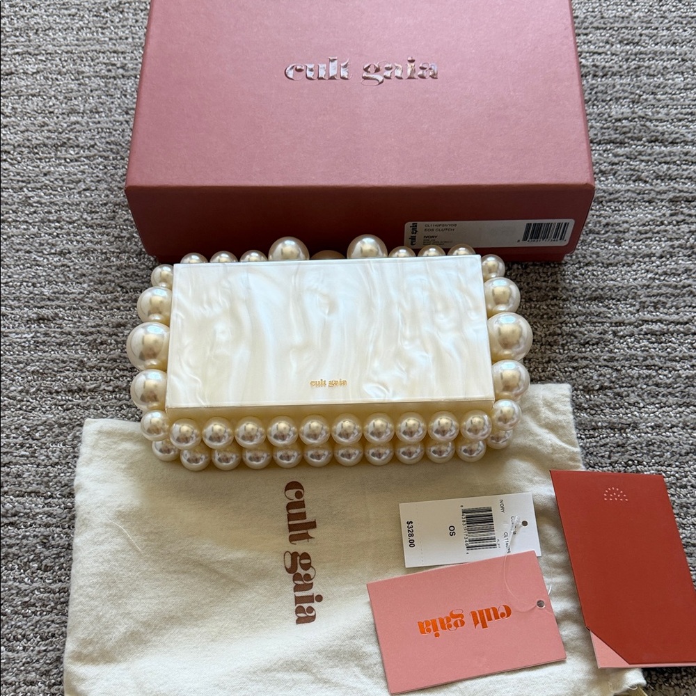 Cult Gaia Ivory Pearl Box Clutch